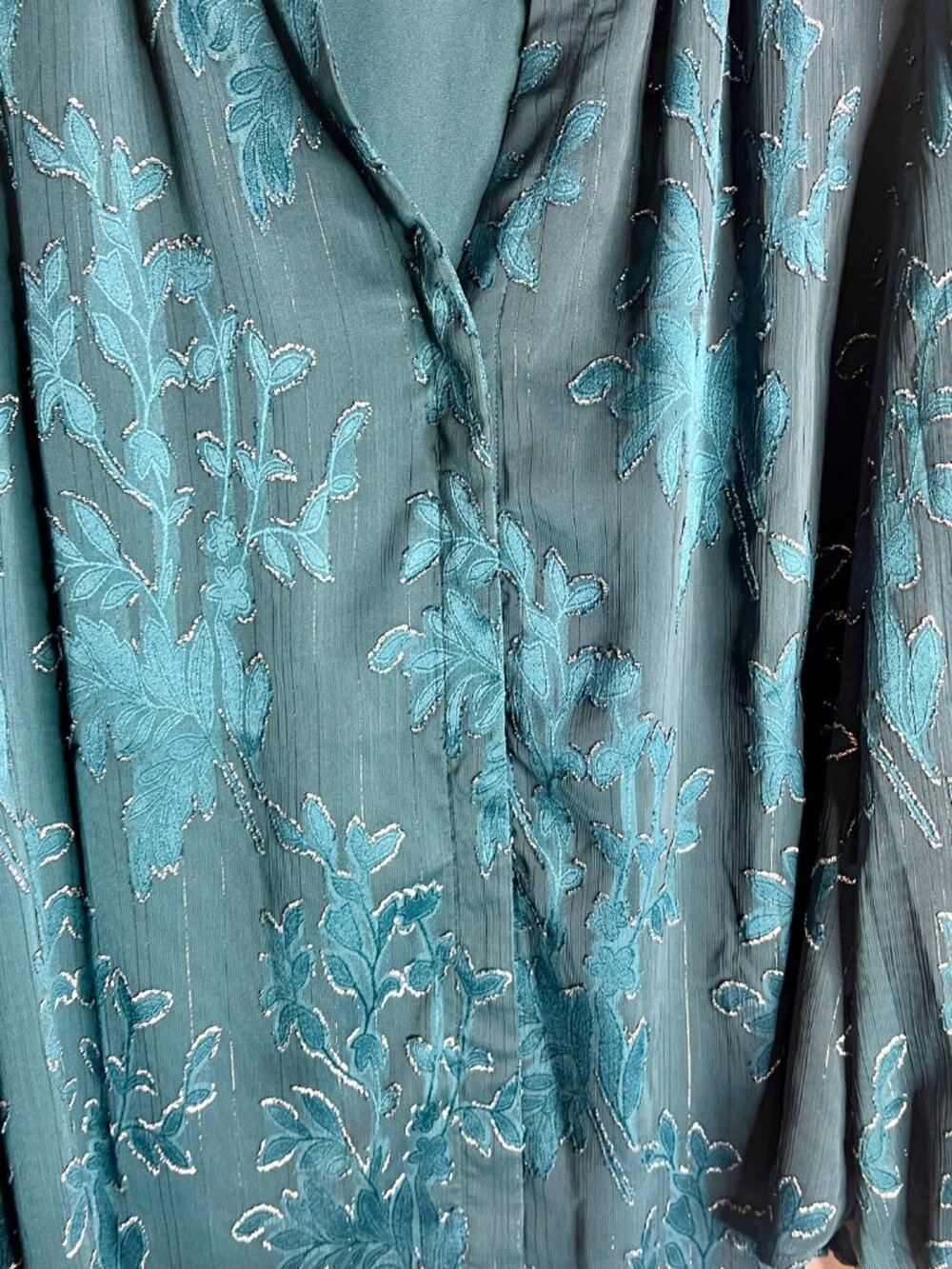Chico's Novelty Texture Blouse Dark Teal Whimsigoth Fairycore Ethereal Sz L - Picture 4 of 6